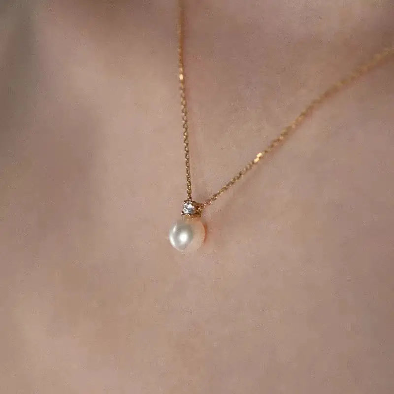 925 Sterling 18K Gold Plated Light Luxury Shell Pearl Zircon Jewelry Pendant Necklace