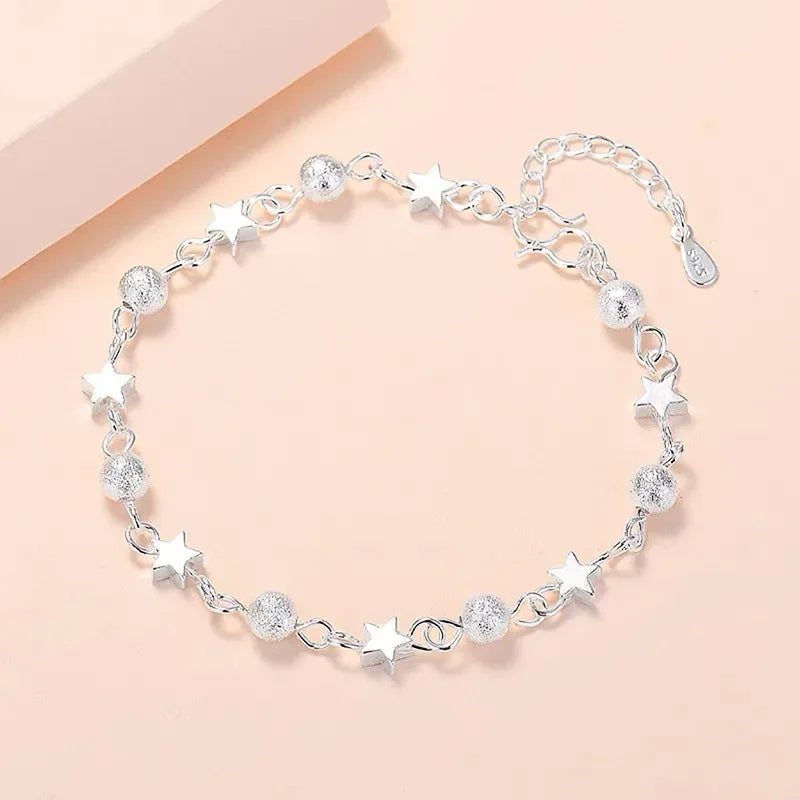Sparking 925 Sterling Silver Star Moon Bracelets Vintage Crystal Bracelets Charm Jewelry