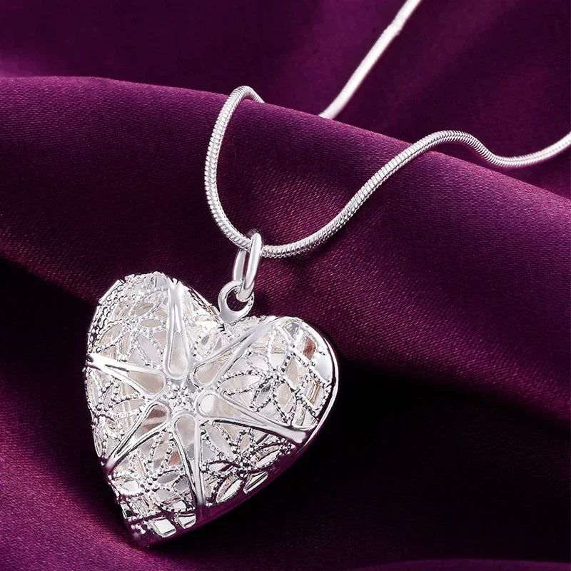 925 Sterling Silver Photo Frame Pendant Necklace 18/20/22/24 Inch Snake Chain Fashion Jewelry