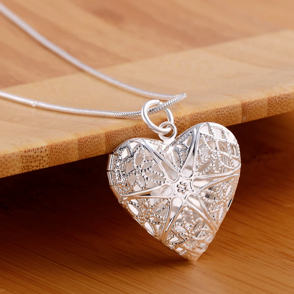 925 Sterling Silver Photo Frame Pendant Necklace 18/20/22/24 Inch Snake Chain Fashion Jewelry