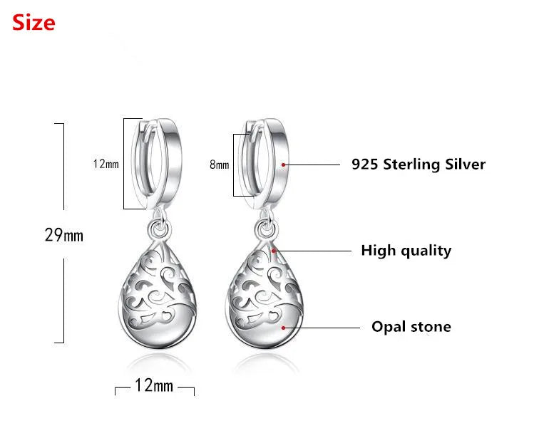 Trendy Opal Stone Flower 925 Sterling Silver Stud Earrings Jewelry