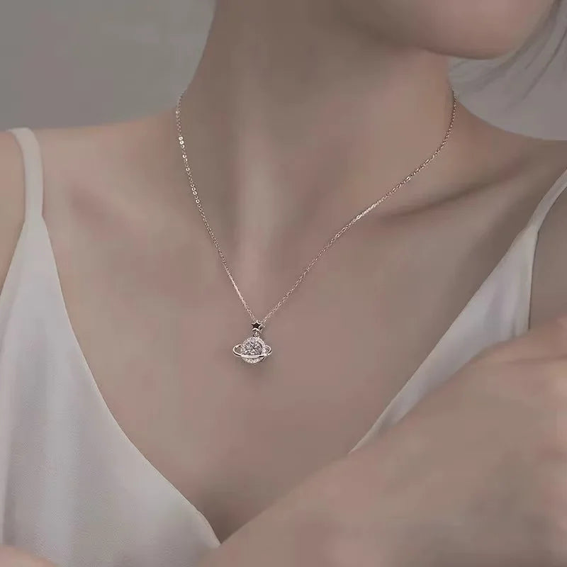 New 925 Sterling Silver Planet Necklace Pendant Choker Exquisite Jewelry