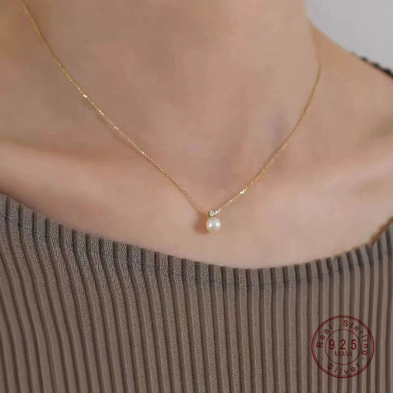 925 Sterling 18K Gold Plated Light Luxury Shell Pearl Zircon Jewelry Pendant Necklace