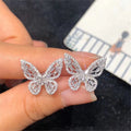 Sterling Silver White Cubic Zirconia CC Butterfly Earrings for Women Luxury Fashion Jewelry