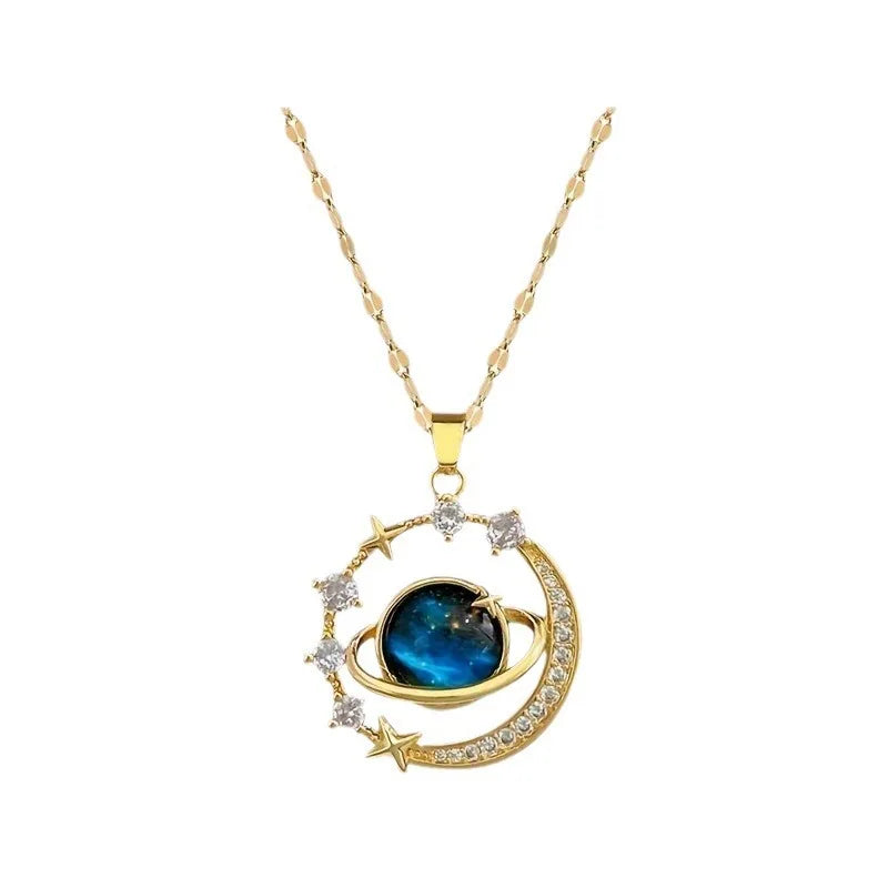 Stainless Steel Star Moon Planet Necklace Stylish Starry Sky Clavicle Chain Delicate Jewelry Gift for Women