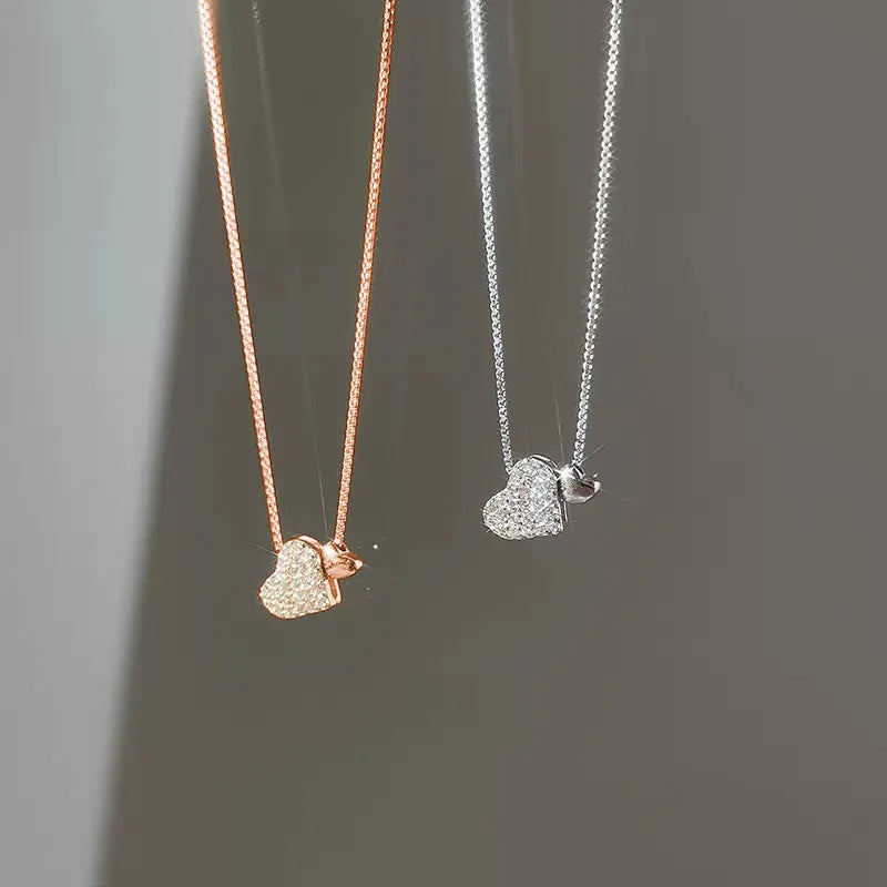 925 Sterling Silver Heart Necklace Charm Geometric Shape Pendant Choker Exquisite Jewelry