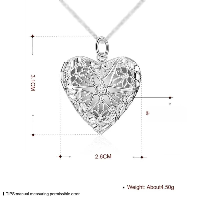 925 Sterling Silver Photo Frame Pendant Necklace 18/20/22/24 Inch Snake Chain Fashion Jewelry