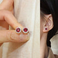 New 925 Sterling Silver Cute round Real Zircon Crystal Stud Earrings Fine Jewelry