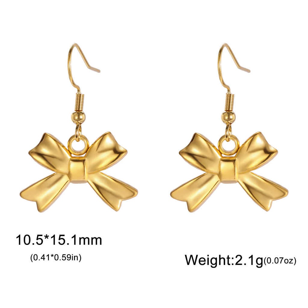 Kpop Bowknot Dangle Earrings for Women Trendy Stainless Steel Earrings Steel Gold Color