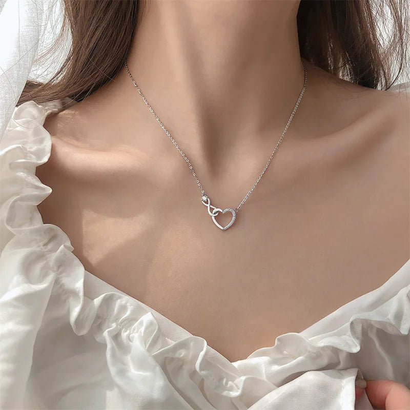 Fine 925 Sterling Silver 18K Gold Plated Necklace Single Sparkling Zircon Clavicle Chain Jewelry