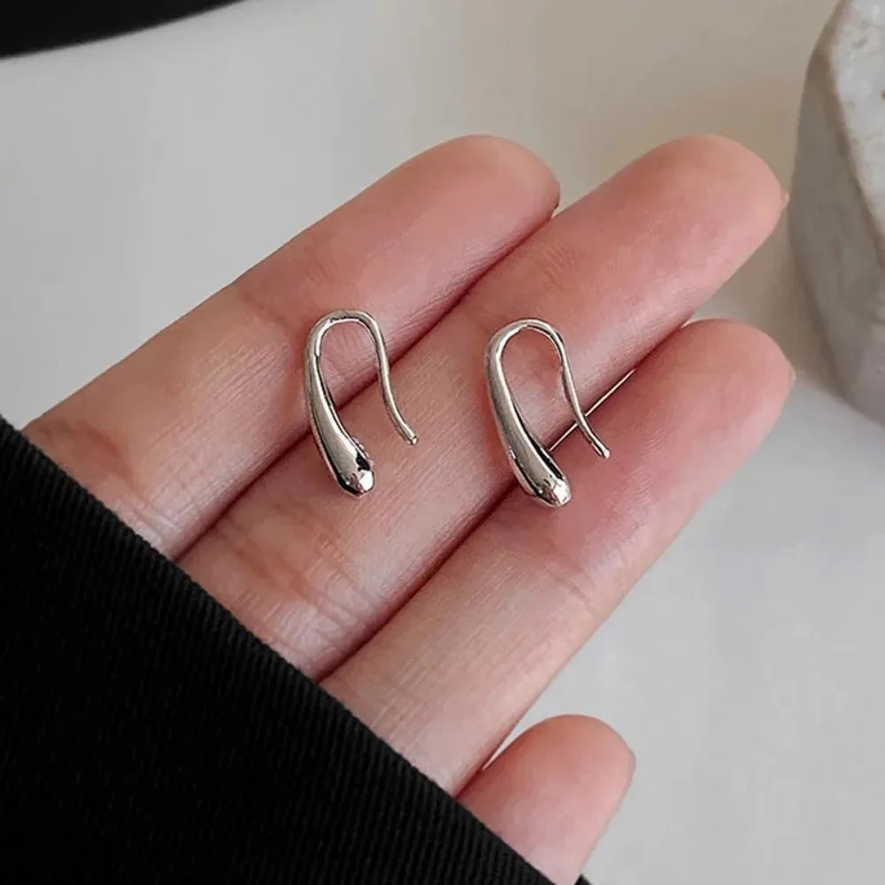 Silver Water Drop Shape Earrings Simple Retro Jewelry