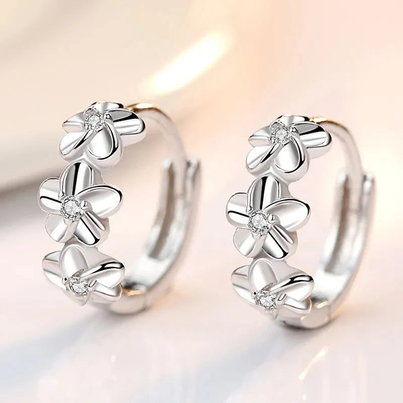 Top Sale 925 Sterling Silver Needle Earrings Fashion High Quality Jewelry Crystal Zircon Flower Cute Stud