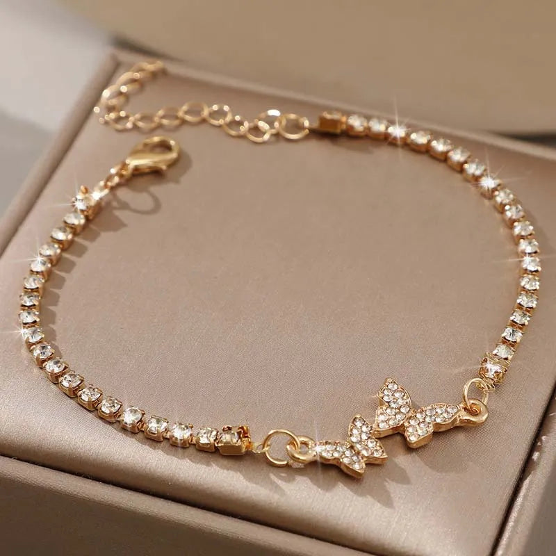 Fashion Silver Color Butterfly Bracelet Luxury Rhinestone Adjustable Charm Bracelets Jewelery