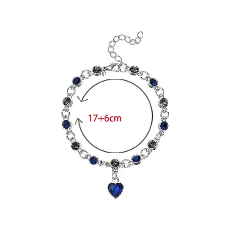 925 Silver Lucky Bracelet Blue Crystal Heart Charm Bracelet Fine Jewelry