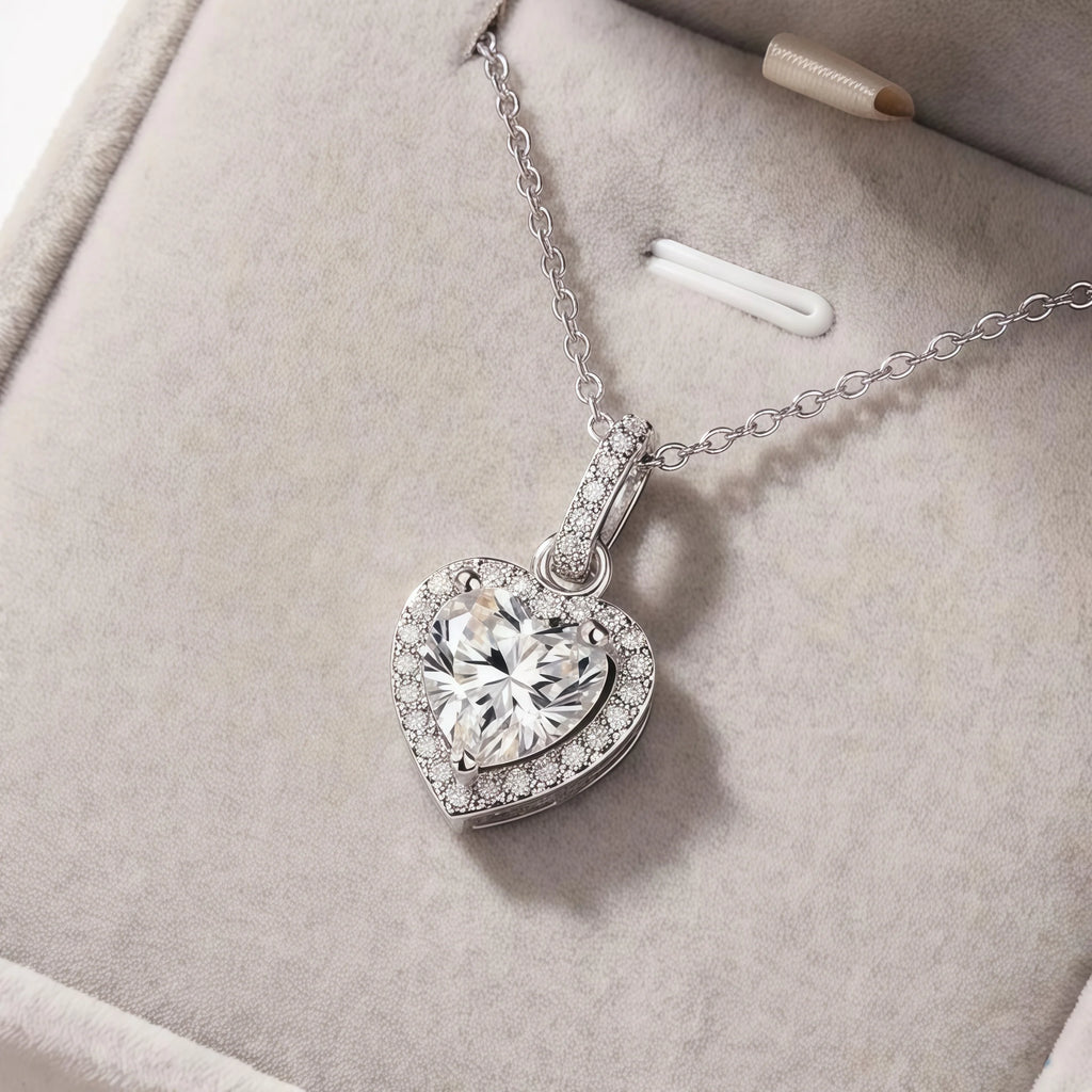 New 925 Sterling Silver Zircon Heart Pendant Necklace Exquisite Jewelry