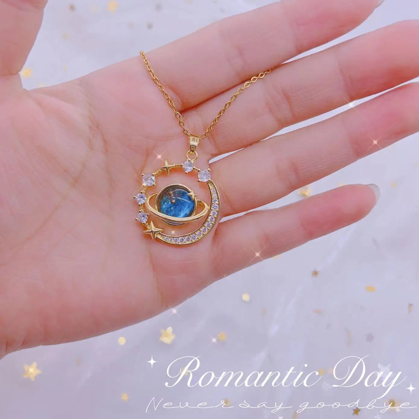 Stainless Steel Star Moon Planet Necklace Stylish Starry Sky Clavicle Chain Delicate Jewelry Gift for Women