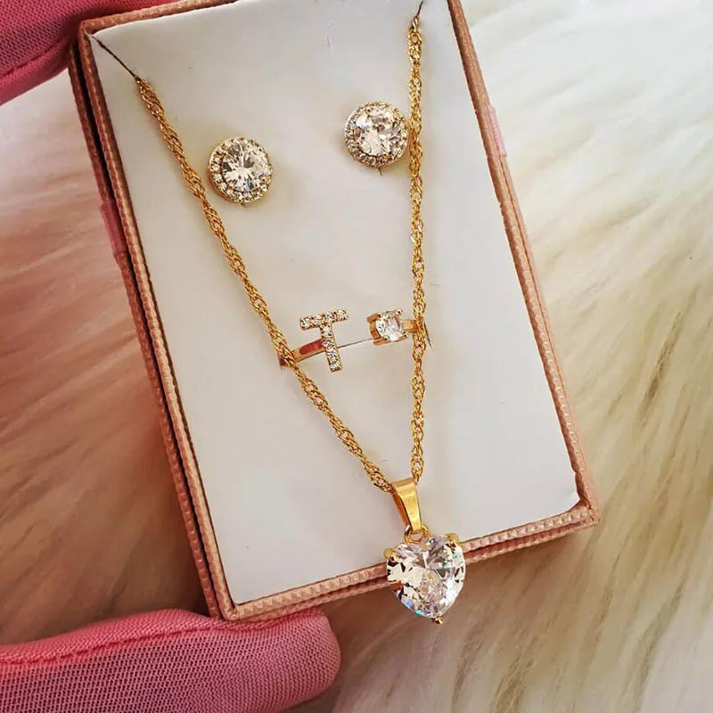 Heart Necklaces for Women Stainless Steel Gold Plated Chain Zircon Heart Pendant Choker Necklace Wedding Boho Jewelry Gift Femme