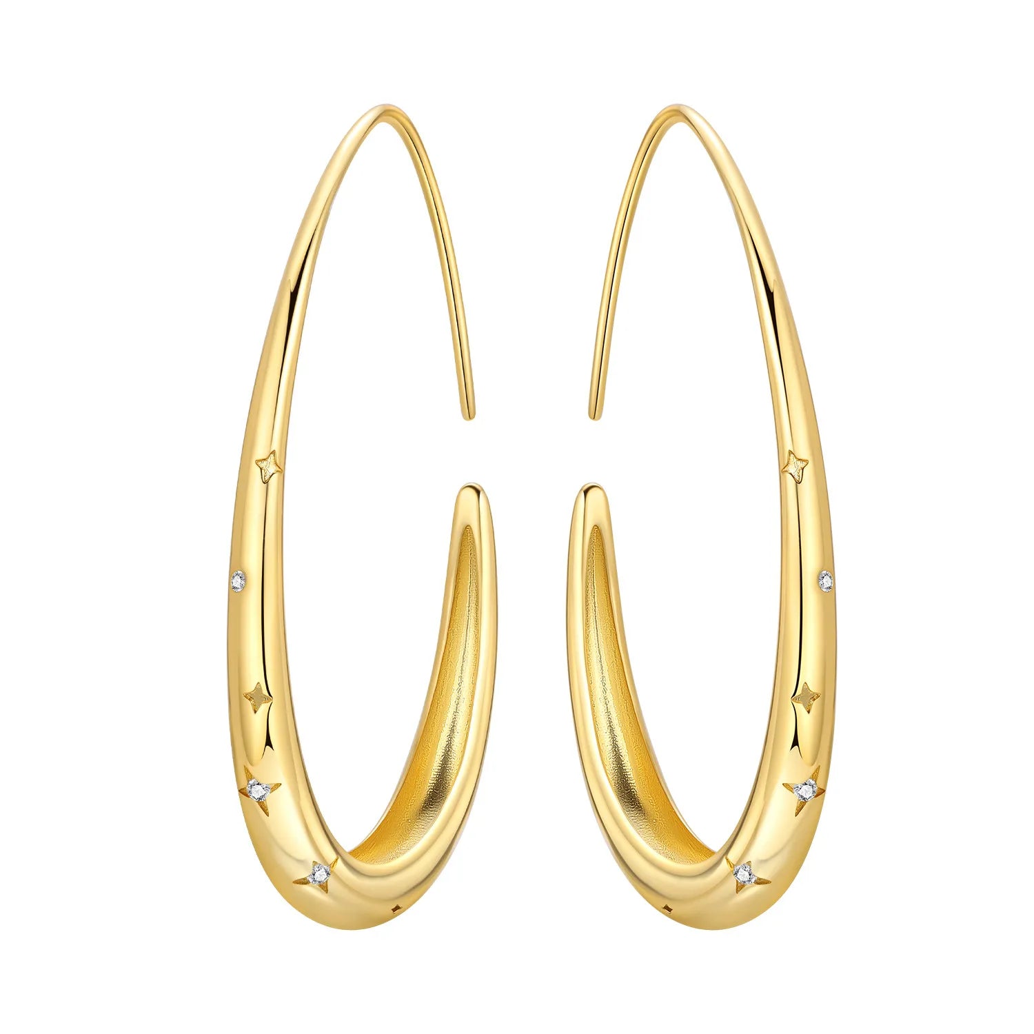 New 925 Sterling Silver 18K Gold Plated Minimalist Oval Hoop Earring Fine Jewelry