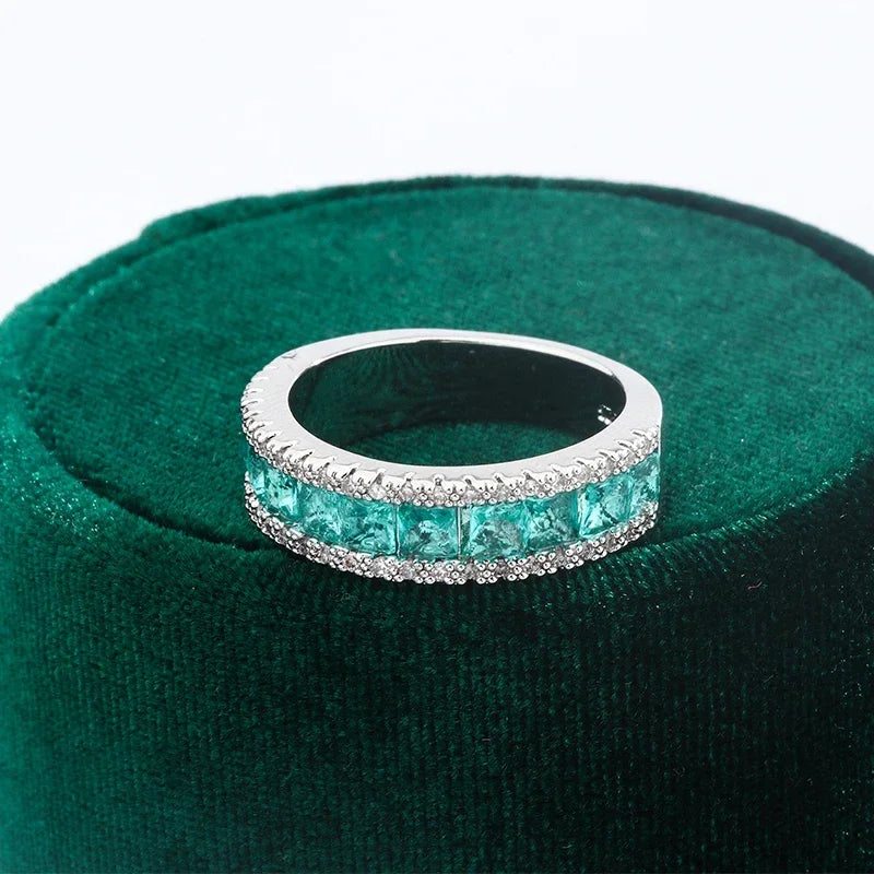 925 Sterling Silver Single Row Zircon Diamond Ring Fine Jewelry