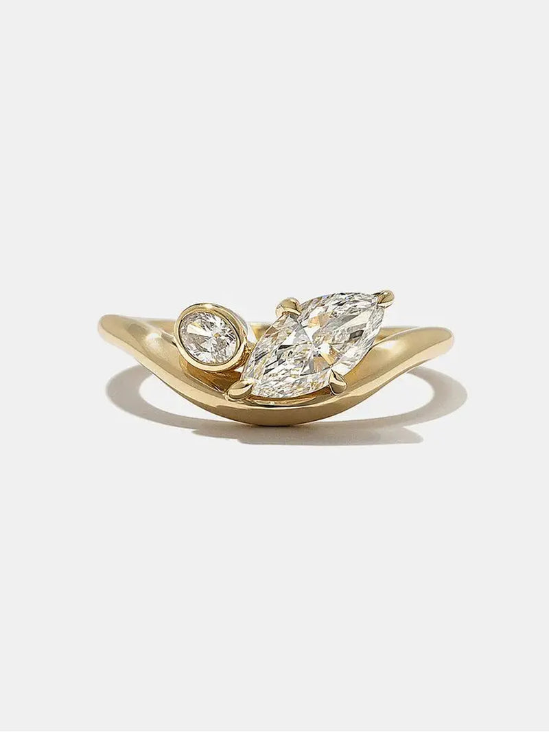 925 Sterling Silver V-Shape Marquise Zircon Ring Luxury Fine Jewelry
