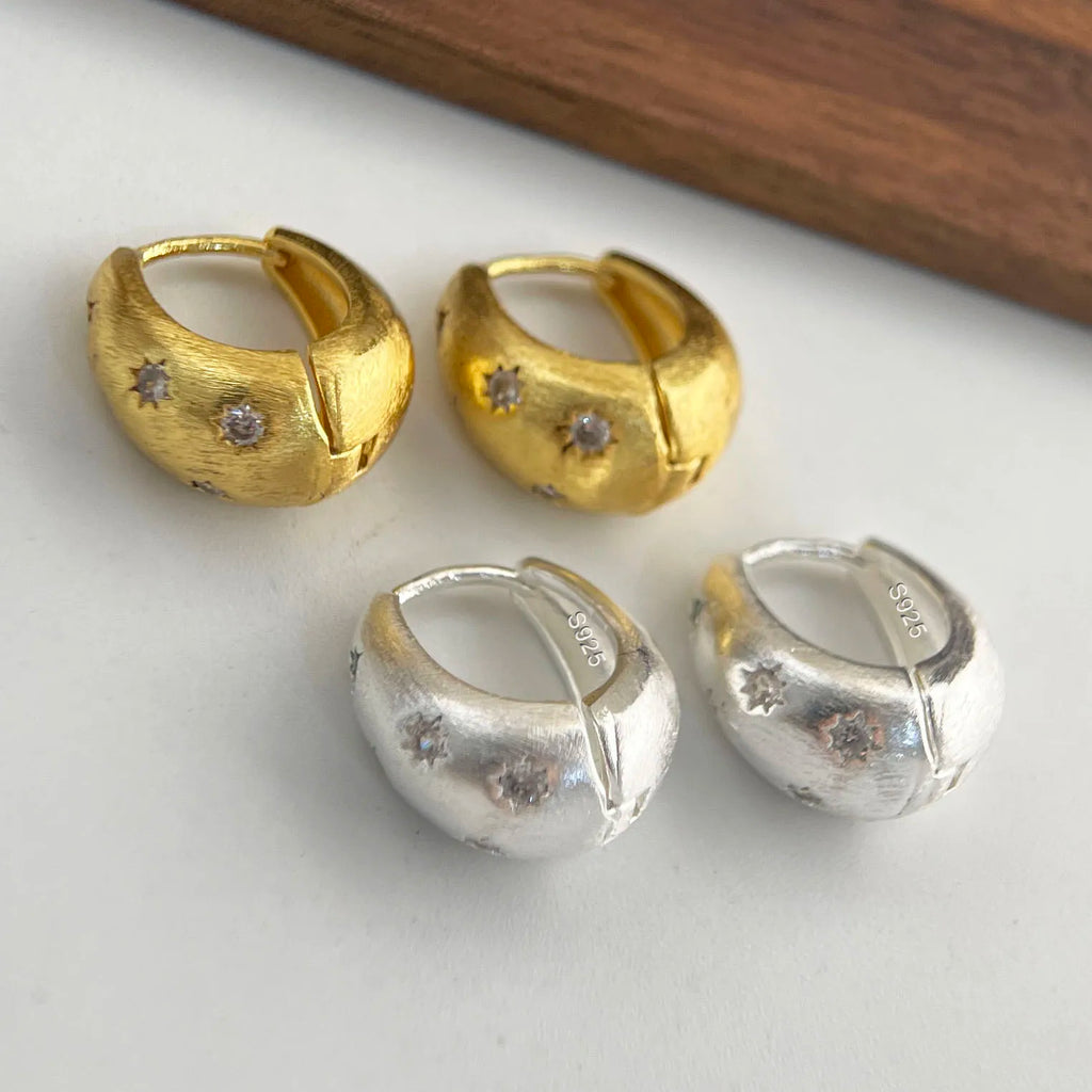 Pure 925 Sterling Silver 18k Gold Plated Vintage Earrings Simple Star Fine Jewelry
