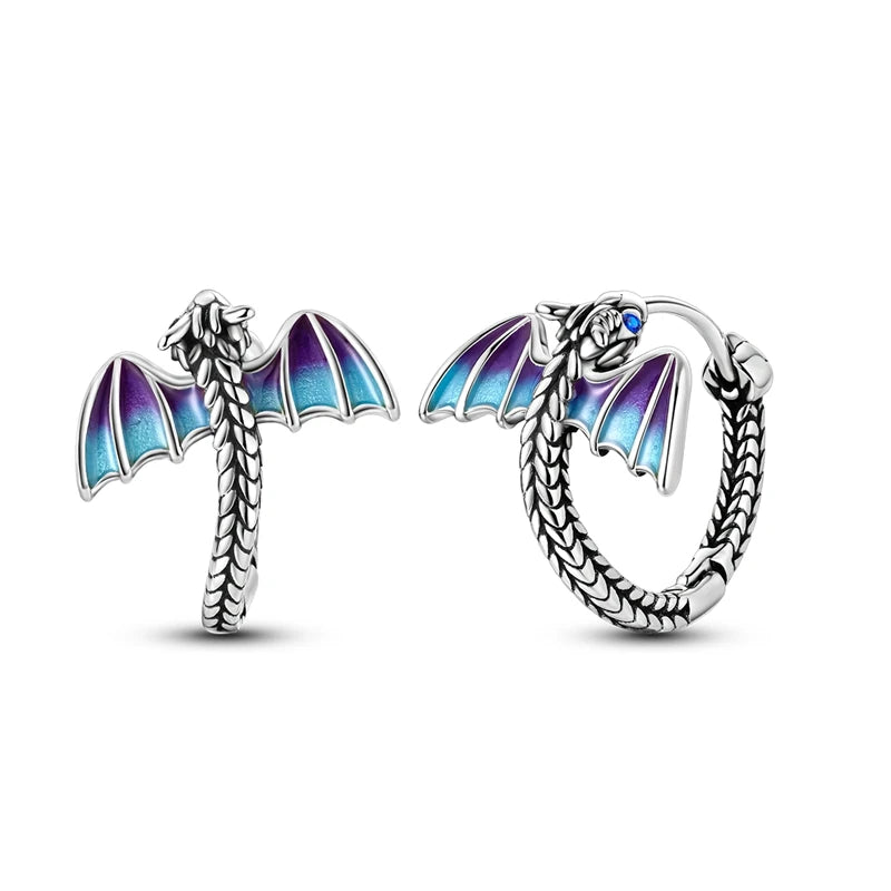 Original 925 Sterling Silver Fire Dragon Hoop Earrings Fine Jewelry