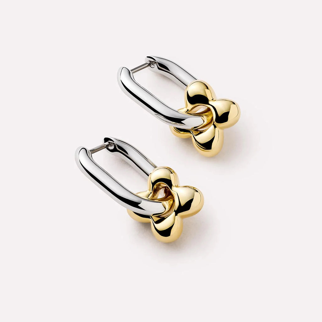 New 925 Sterling Silver 18k Gold Plated Two Irregular Circle Flower Hoop Earrings Fine Jewelry