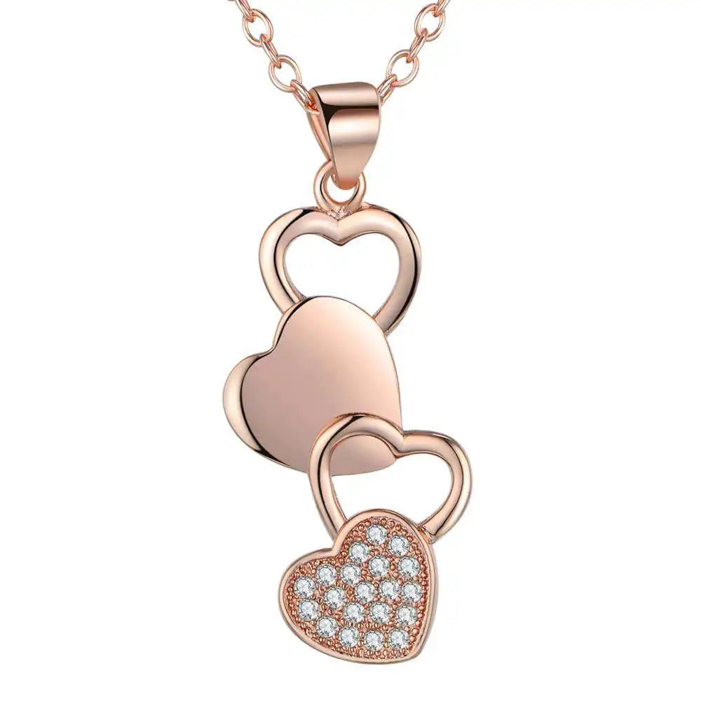 Fine 925 Sterling Silver Necklace 18K Gold Plated 5A Zircon Heart Pendant Jewelry Fashion 