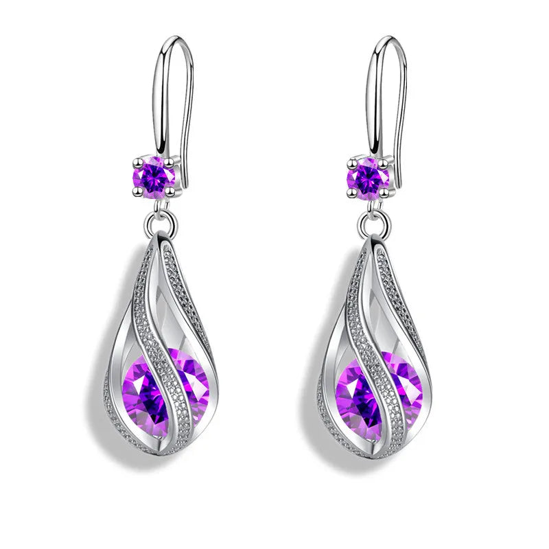 Fine 925 Sterling Silver Luxury Crystal Zircon Earrings Charms Jewelry Gift