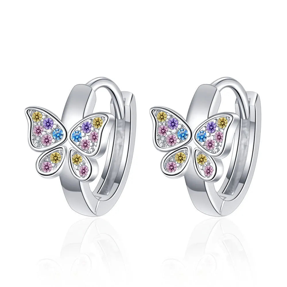 New 925 Sterling Silver Butterfly Rainbow Zircon Earrings Fine Jewelry