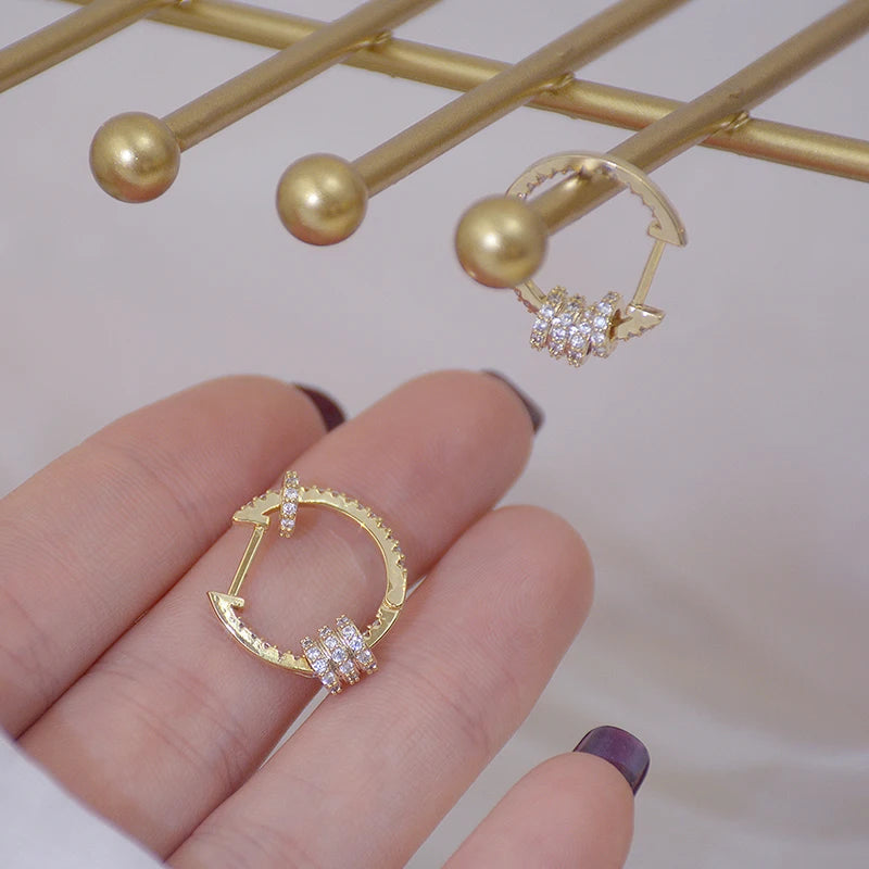  Real 14K Plated Gold Luxury Pure CZ Buckle Earrings Fine Jewelry 