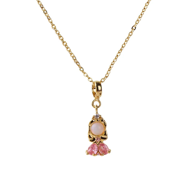 Stainless Steel Colorful Zircon Fairy Tale Little Princess Necklace Gold-Plated Universal Chain Clavicle Chain Sweet Temperament