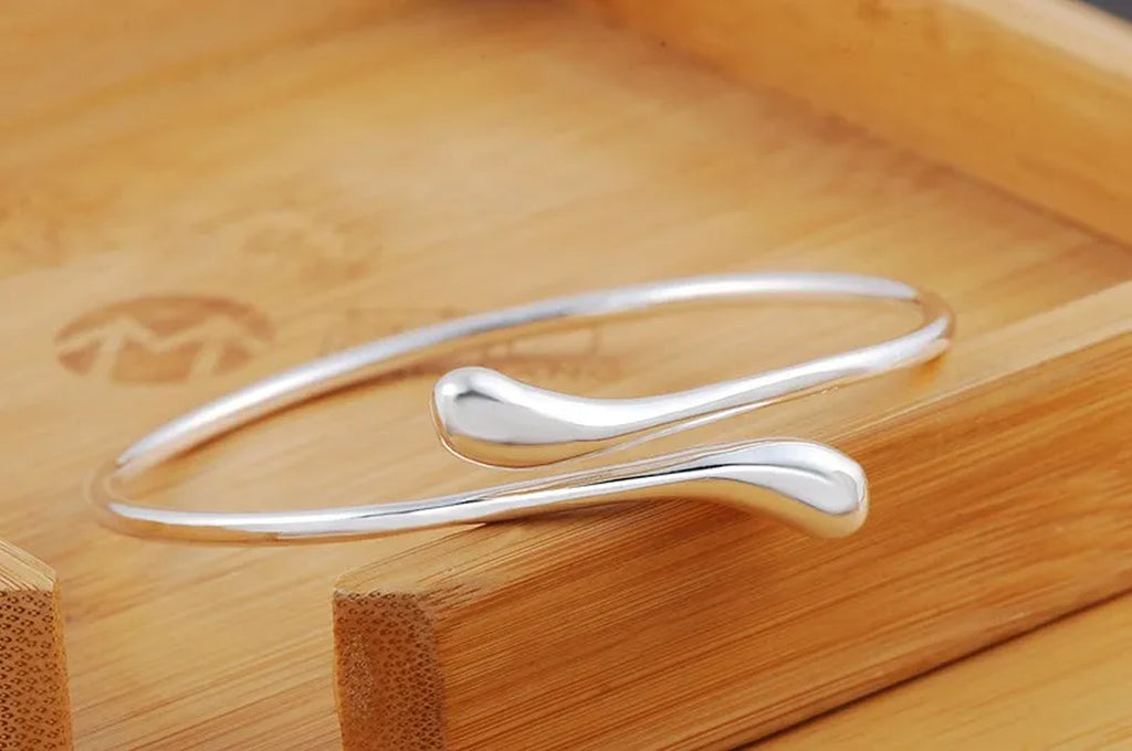 Fine 925 Sterling Silver Bracelet Water Droplets Bangle Jewelry