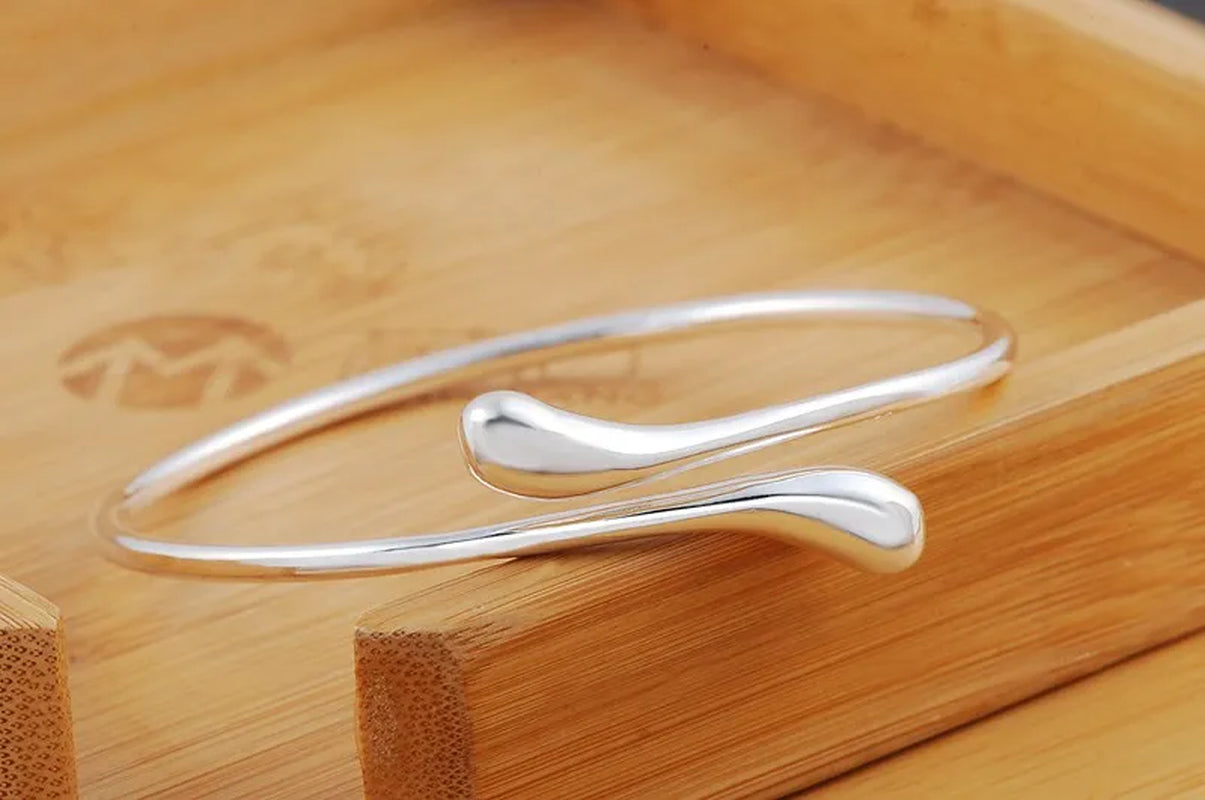 Fine 925 Sterling Silver Bracelet Water Droplets Bangle Jewelry