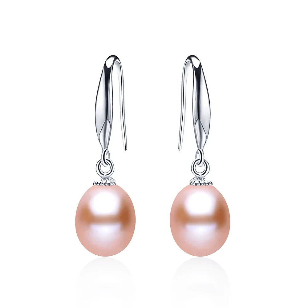 New 925 Sterling Silver Natural Freshwater Cultured Pearl Drop Earrings Fine Jewelry