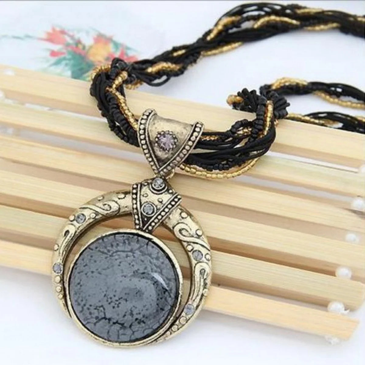 Vintage Necklace Jewelry Fashion Retro Bohemia Style Multilayer Beads Chain Crystal Grain Pendant