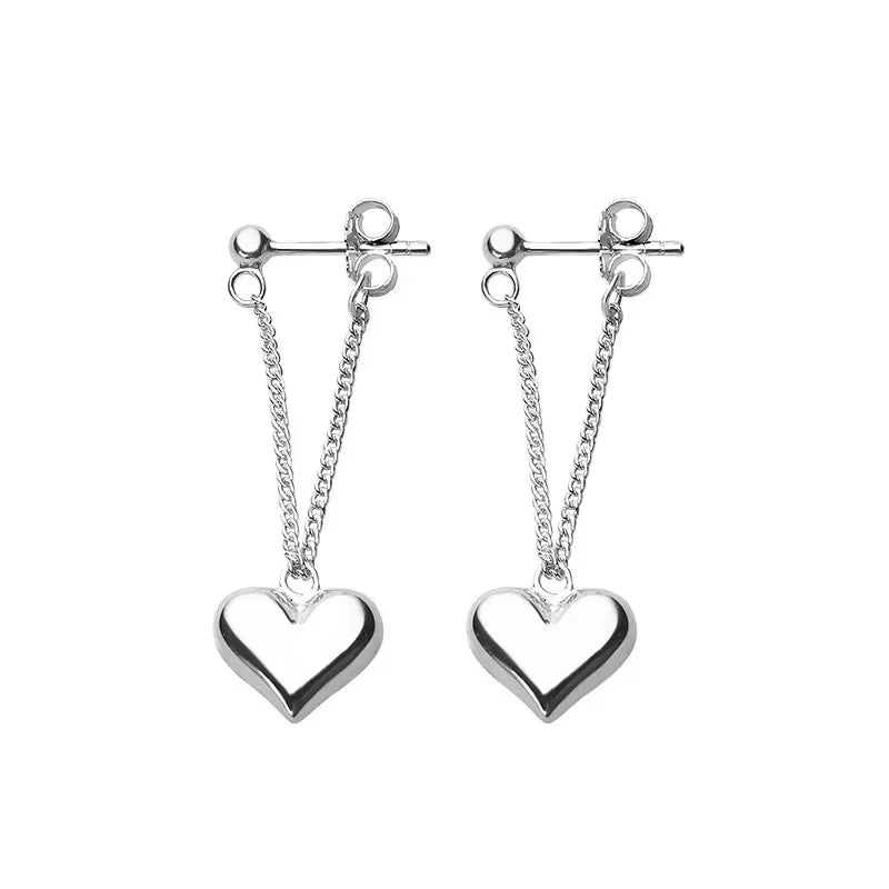 New 925 Sterling Silver Heart Chain Earrings Fine Jewelry