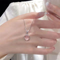 925 Sterling Silver round Pendant Necklace with Pink Crystal Elegant Choker Jewelry