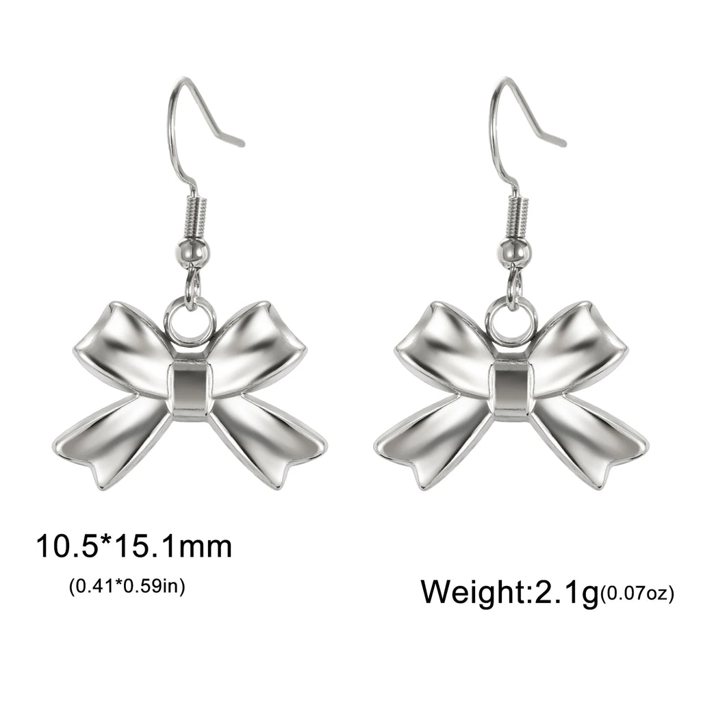 Kpop Bowknot Dangle Earrings for Women Trendy Stainless Steel Earrings Steel Gold Color