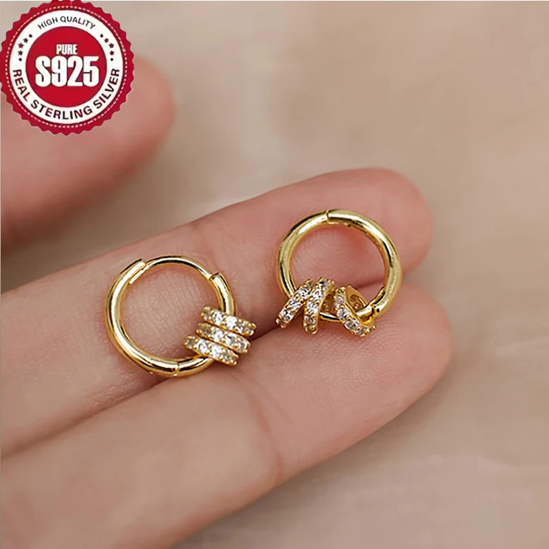 925 Sterling Silver Gold Plated Huggie Hoop Earrings Dainty Sparkling CZ Hypoallergenic Elegant Jewelry