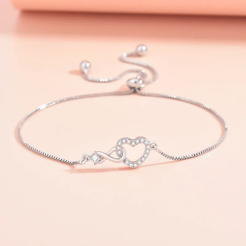 Fine 925 Sterling Silver Crystal Custom Heart Bracelet Jewelry Fashion Designer