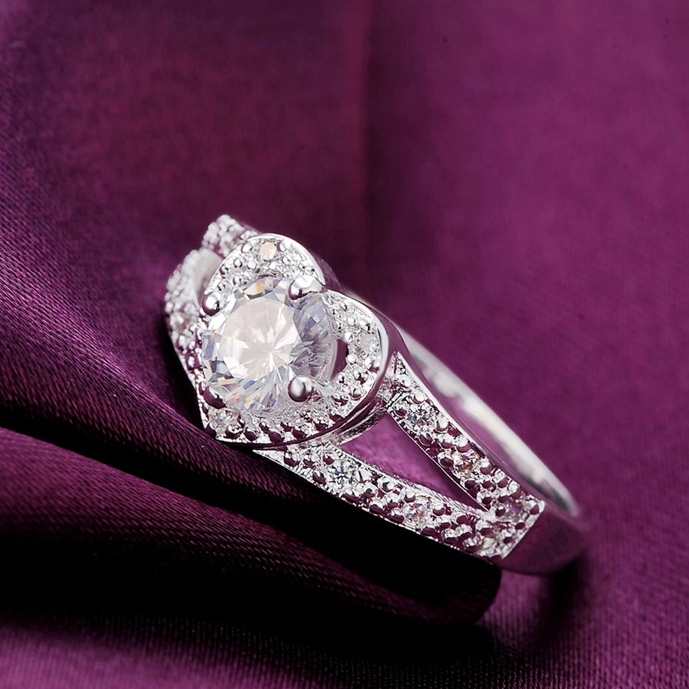 925 Sterling Silver Fine Heart Zircon Ring Fine Jewelry