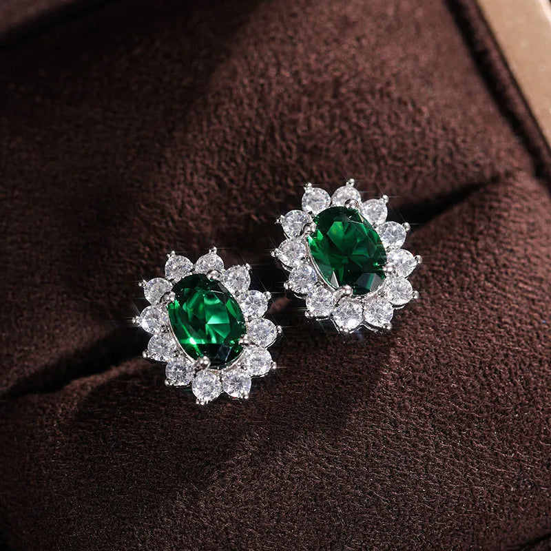New 925 Sterling Silver Pure Zircon Birthstone Sunflower Shape Stud Earrings Oval Luxury Fine Jewelry