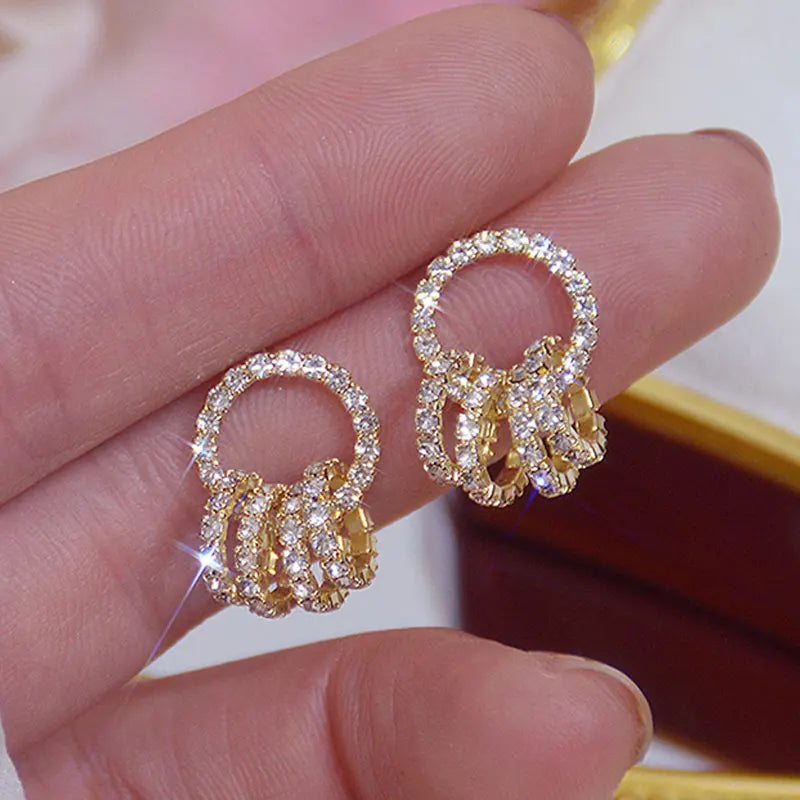  14K Real Gold Plated Buckle Circle Earrings Elegant AAA Zirconia Stud Earrings Fine Jewelry