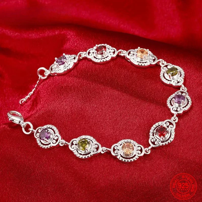 925 Sterling Silver Crystal Pretty Bracelet Jewelry