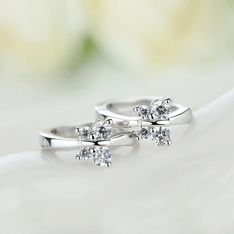 New Princess 925 Sterling Silver Butterfly Cubic Zirconia Small Hoop Huggie Earrings Fine Jewelry