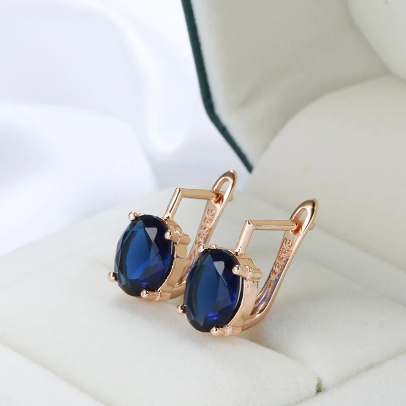 Real 14K Gold 585 Stamped Sapphire Earrings Fine Jewelry