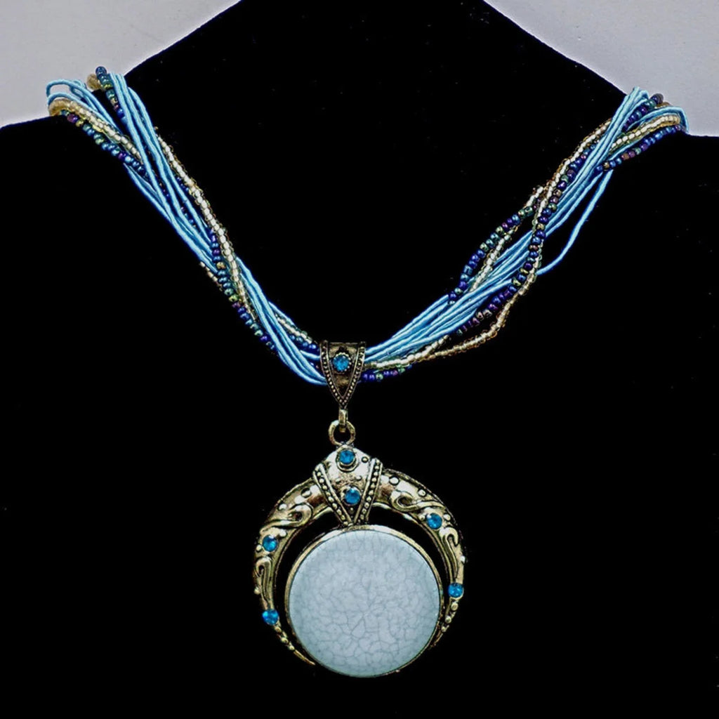 Vintage Necklace Jewelry Fashion Retro Bohemia Style Multilayer Beads Chain Crystal Grain Pendant