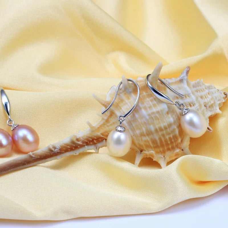 New 925 Sterling Silver Natural Freshwater Cultured Pearl Drop Earrings Fine Jewelry