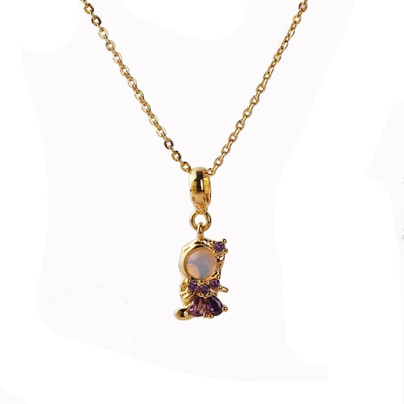 Stainless Steel Colorful Zircon Fairy Tale Little Princess Necklace Gold-Plated Universal Chain Clavicle Chain Sweet Temperament